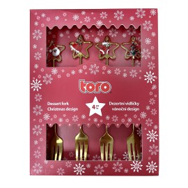 DEZERTNÁ VIDLIČKA VIANOČNÝ DIZAJN 4ASS. ZLATÁ 4KS