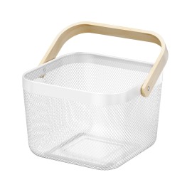 ÚLOŽNÝ KÔŠ DREVENÁ RUKOVÄŤ, BIELY KOV